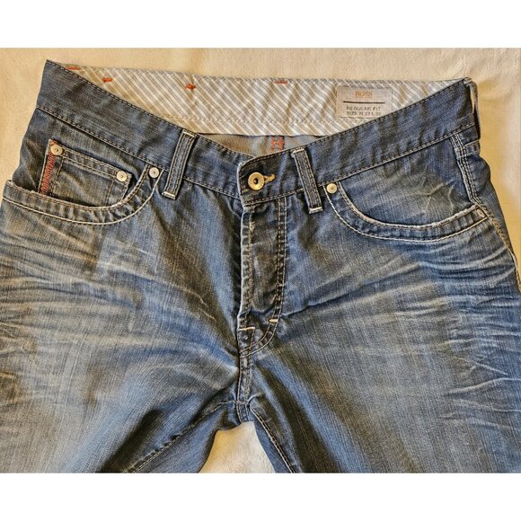 Hugo Boss Regular Fit Jeans Mens Sz 33 X 32 Distressed Wash 100% Cotton - Picture 2 of 15